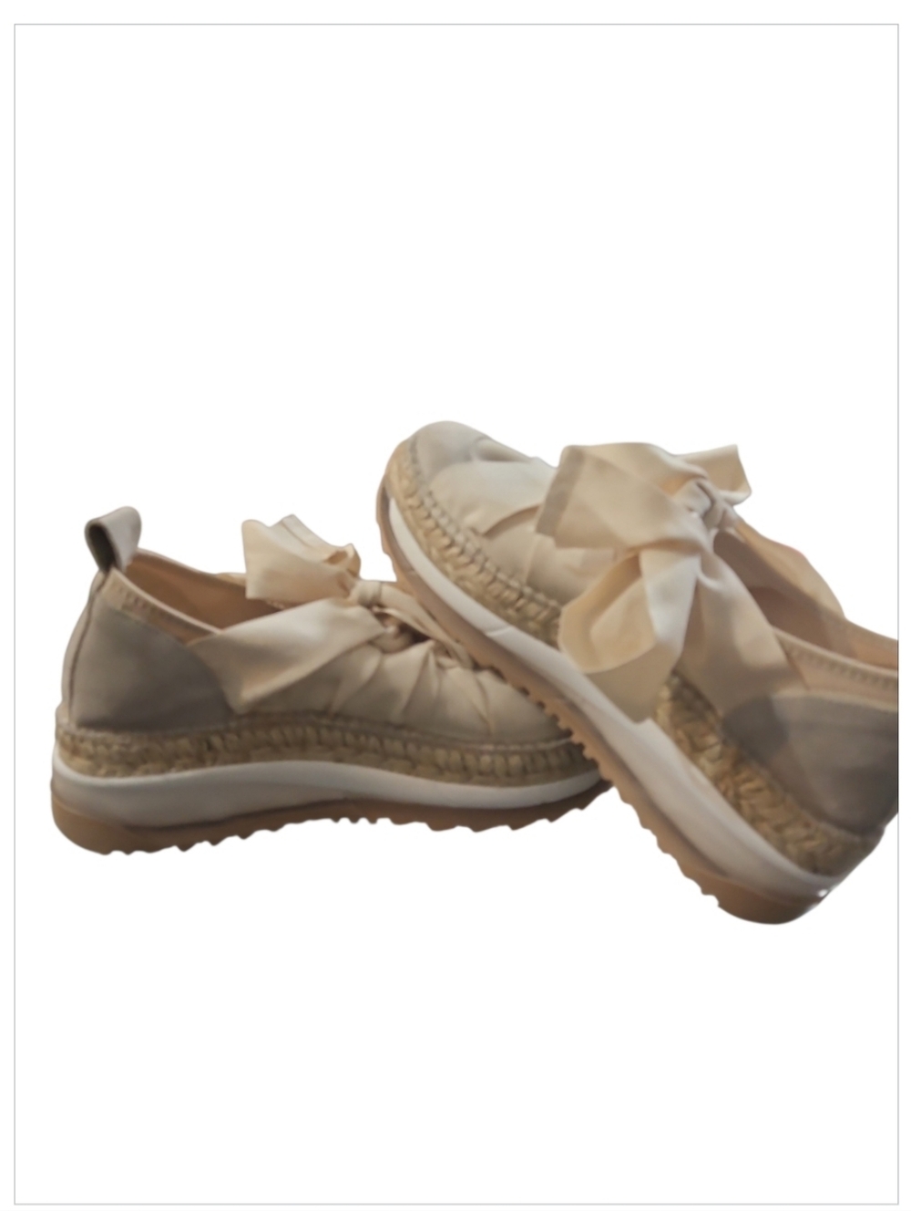 Free People Chapmin Espadrille Sneaker Ivory Ribbon Lace Platform Shoe Sz 7 - Picture 11 of 14